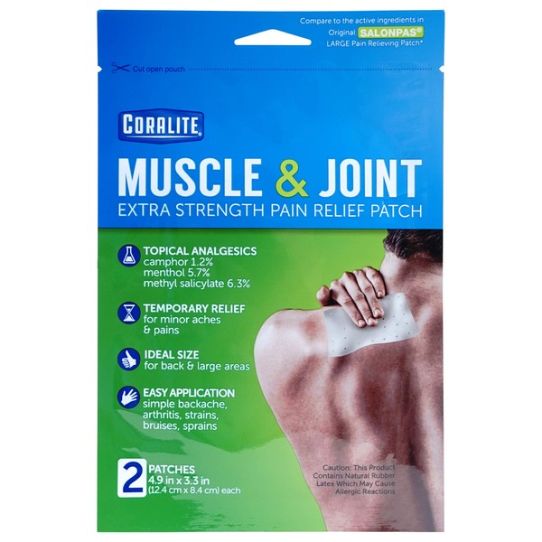Coralite Pain Relieving Patch - Extra Strength Joint & Muscle Pain Relief Patches for Back Pain, Muscle Soreness and Joint Pain, 2 Patches Per Pack (24 Pack)