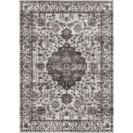 Dripex 5x7 Area Rugs, Machine Washable Non Slip Distressed Boho Rugs, No Pile Lightweight Vintage Rug, Floor Carpet for Living Room,Dining Room,Bedroom and Office,Grey