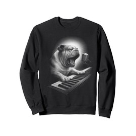 English Bulldog Playing Keyboard Piano Player Dog Lover Sweatshirt