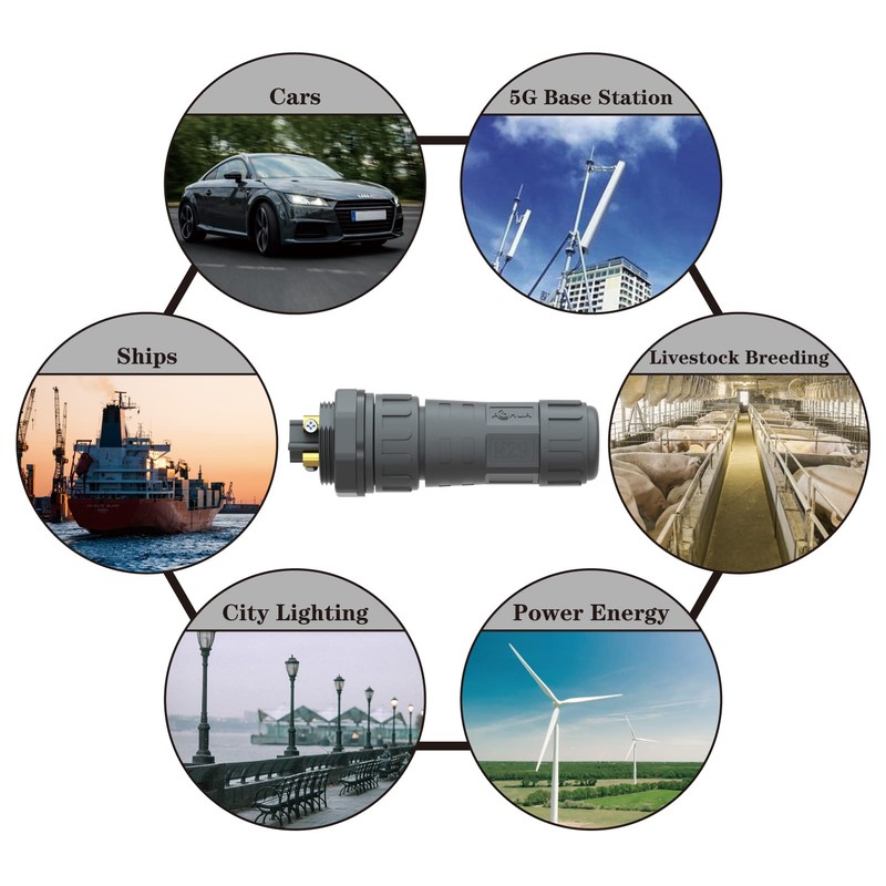 AOHUA IP68 Waterproof Connector (5-Pack), M16 2-Pin Industrial/Aviation Connector, (300V/10A)