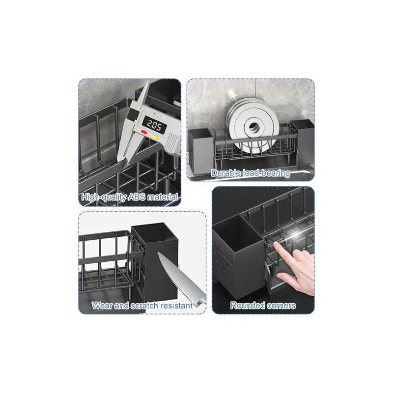 Sink Organiser Black with Towel Holder, Kitchen Organiser Sink with