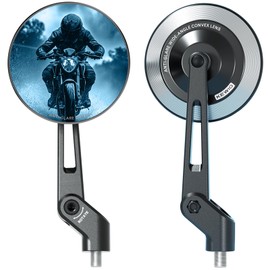 VAZESWIN Aluminum Alloy Rainproof Foldable Motorcycle Mirrors with M8 M10 Bolts, CNC Machined Anti-Glare Blue Lenses Rear View Mirrors, Multi-Angle Adjustable for Motorcycle ATV Moped Scooter Cruiser