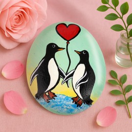 Penguin Romantic Hand-Painted Penguin Pebble Keepsake for Husband, Wife, Boyfriend or Girlfriend