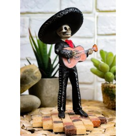 Black Mariachi Band Skeleton Guitarist In Charro Outfit Statue Day of The Dead