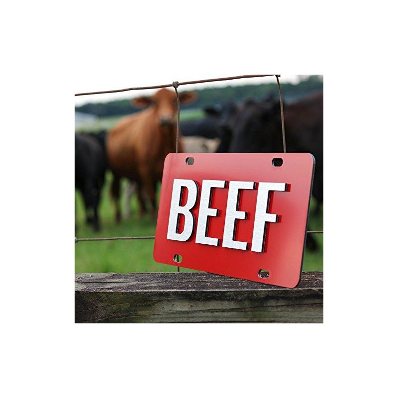 Beef License Plate Brushed Aluminum 2-D Farmer Heavy Duty -