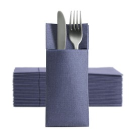 Aroba 50 Soft Point Cutlery Napkins, Soft Material, Volume and Structure, Ready Folded Napkins with Slot, 32 x 38 cm, 1/8 Fold Cutlery Bag, Good Quality Blue