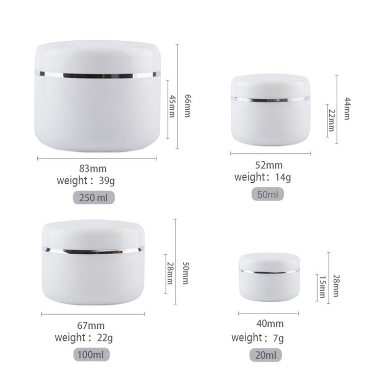6 Empty White Plastic Cosmetic Containers with Inner Lining and
