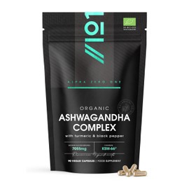 Organic Ashwagandha Complex 7055mg - KSM-66® with Turmeric & Black Pepper - 22.5mg Withanolides - Most Bioavailable Full-Spectrum Root Extract - Not Tablets or Powder - 90 Vegan Capsules by Alpha01
