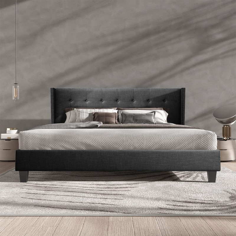 BONSOIR Queen Size Dark Grey Bed Frame Upholstered Traditional Low