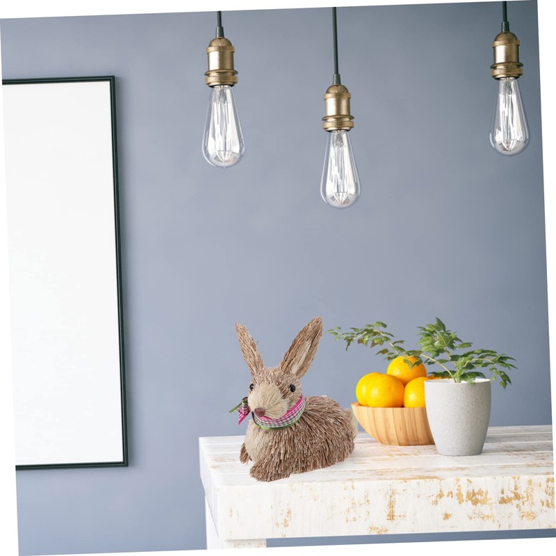 BIUDECO Easter Bunny Decor Straw Rabbit Ornament Handmade Bunny Straw