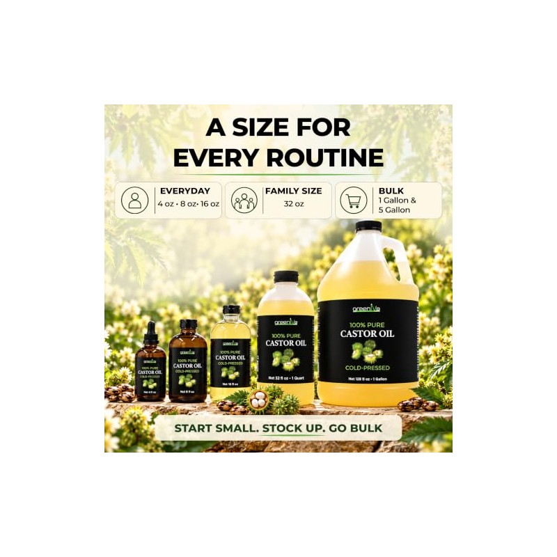 GreenIVe Aceite de ricino 100% puro, 32 onzas líquidas