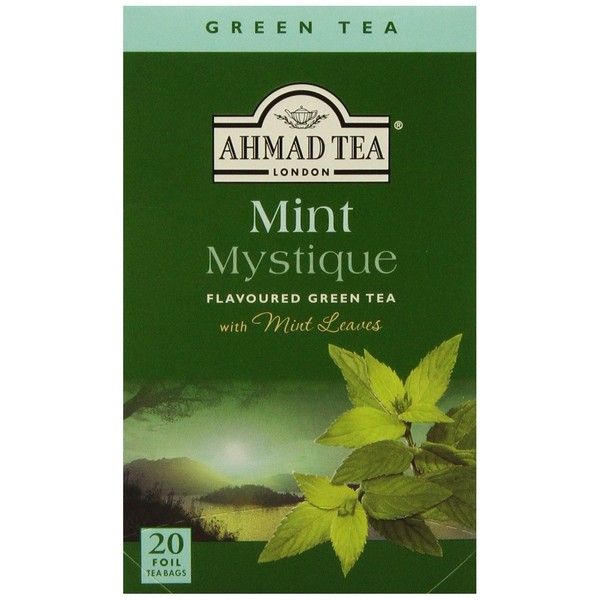 Ahmad Tea Mint Mystique Flavored Green Tea with Mint Leaves, 20-Count Boxes (Pack of 6)