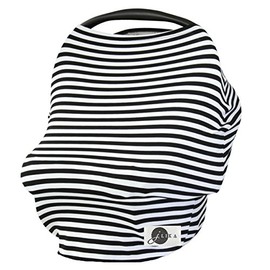 JLIKA Baby Car Seat Covers Stretchy Infant Canopy and Nursing Cover for Breastfeeding Newborns Infants Babies Girls Boys Best Shower Gift Maternity Apron Infinity Scarf carseats! (Black/White Stripe)