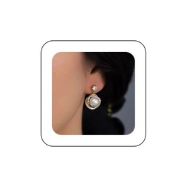 Erimberate Bohemian Crystal Pearl Drop Earrings Gold Cz Circle Stud Earrings Round Pearl Dangle Earrings Minimalist Rhinestone Pearl Hoop Earrings Jewelry for Women