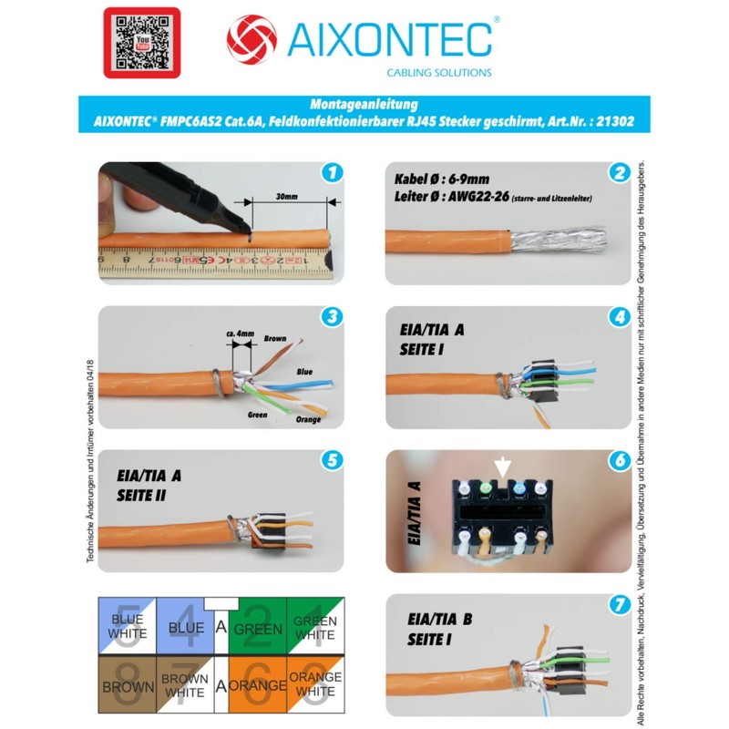 AIXONTEC CAT 6A Field Assembly RJ45 LAN Plug Tool-free for