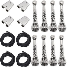 GORGECRAFT 4 Sets Bolo Tie Tips Replacement End Caps Kit Iron Bolo Tie Findings Kit Tie Buckle Accessories with 8Pcs Alloy Cord End 4Pcs Tie Slide Clasps 4Pcs Tips Cord for Bolo Tie Making (Platinum)