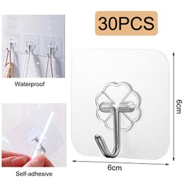 Zuofan Zuofan Haken Selbstklebend, 30 Stck Klebehaken Transparentes Selbstklebende Haken Extra Stark, Handtuchhalter Ohne Bohren fr Kche Badezimmer, Handtuch, Mantel, Schlssel