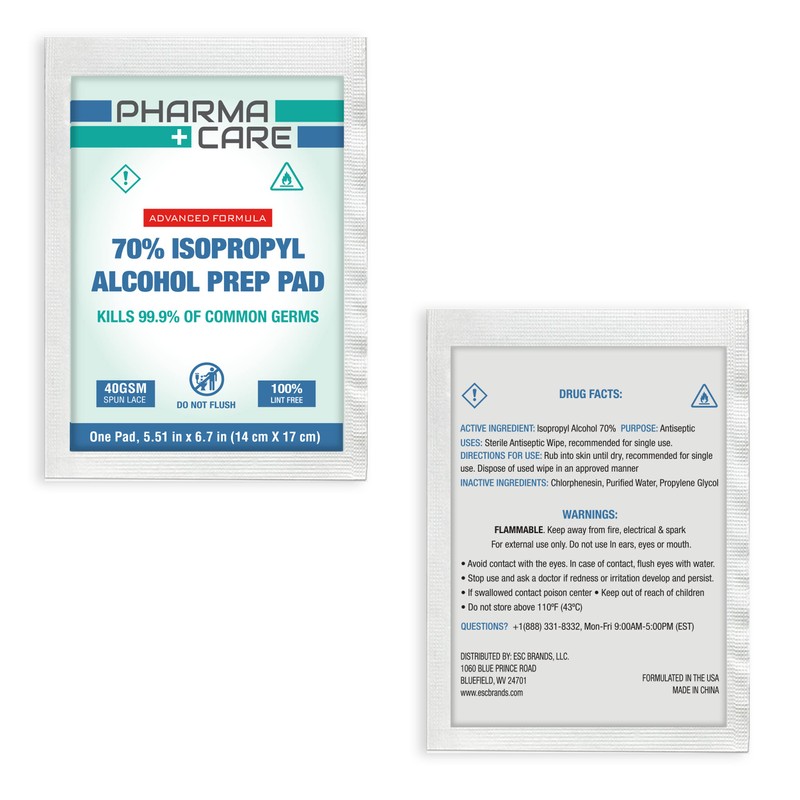 PharmaCare Advanced Formula 70% Alcohol Pads 5.51" x 6.69" (2