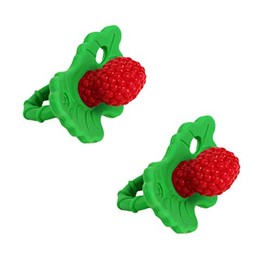 RaZbaby RaZberry - Chupete de silicona - Alivio de la dentición para bebés, de grado alimenticio, sin BPA, manos libres, textura natural de frutas de bayas para desarrollo sensorial, congelable,