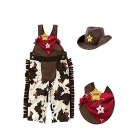 JYXindzkj Bilo Store Infant Toddler Baby Boy Sheriff Cowboy Costume Overalls, Hat and Handkerchief 3-Piece Brown