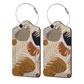 Richugui 2 x Brown Pebbles PU Leather Luggage Tags with Flap