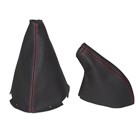 GEAR & HANDBRAKE GAITER BLACK LEATHER RED STITCHING