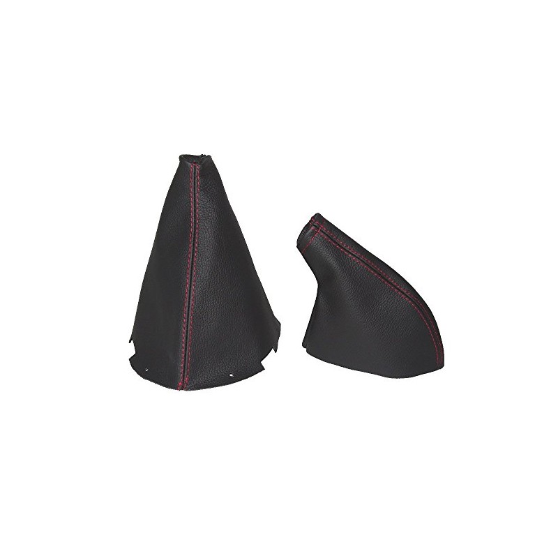GEAR & HANDBRAKE GAITER BLACK LEATHER RED STITCHING