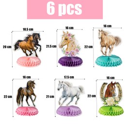 BETESSIN Horse Decoration Birthday Girl - Set of 6 Horse Table Toppers - Honeycomb Centrepiece - Horse Table Decoration for Birthdays and Horse Themed Parties