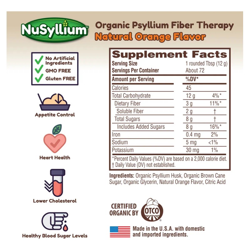 Nusyllium Psyllium Orgánico 72 Porciones Fibra Digestiva