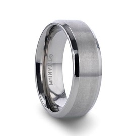 Thorsten SHIRE Titanium Brushed Center Men’s Flat Wedding Ring with Polished Beveled Edges - 8mm - Size 12