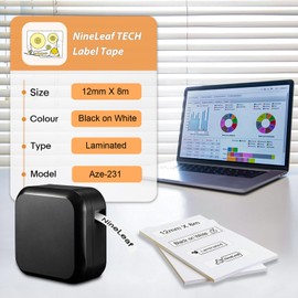 NineLeaf 3 X Laminated 12mm 0.47 TZe Label Tape Compatible for Brother P-Touch TZe-231 TZ-231 TZe231 Black on White Laminated PT-H105 PT-1000 H100R PT-E100 PT-H110 PT-D210 PT-D400 PT-D600 Label Maker