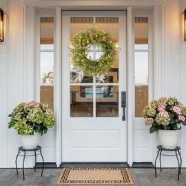 Zhemobang 20" Boxwood Wreath for Front Door – Lush Greenery Wreath with Colorful Flowers, Artificial Spring & Summer, Farmhouse Decor for Home, Outdoor & Indoor Use