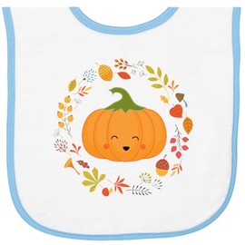 inktastic Thanksgiving Wreath Autumn Fall Pumpkin Baby Terry Cloth Bib White and Light Blue 31deb