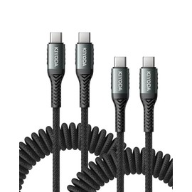 Cable USB C a USB C en espiral de 3 pies, paquete de 2, cargador trenzado tipo C para automóvil, cable de carga rápida de 66W, compatible con iPhone 1