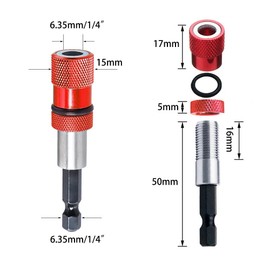 MHMondawn 3 x Magnetic Bit Holder, Long Quick Change Bit Holder, Depth Adjustable, 6 cm (Red) Extension Holder, 1/4 Hex Shank Magnetic Drill for Drills, Impact Wrenches