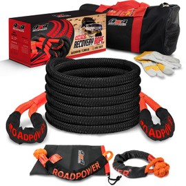 ROADPOWER 1in x 20ft - 4x4 Kinetic Recovery Rope - with Bag Gloves and 2 Pcs Soft Shackle - Heavy Duty Offroad Recovery Kit for UTV, ATV, Truck, Car (14 Tons/35000 Lbs,1in x 20ft)
