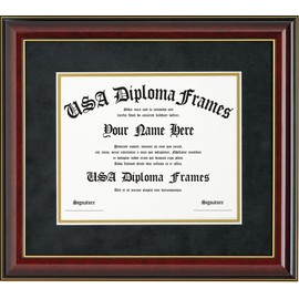 Glossy Cherry Mahogany with Gold Trim Diploma Frame -14 x 17 Documents - Diploma Frame with Black and Gold Mat Fits 14x17 Degrees