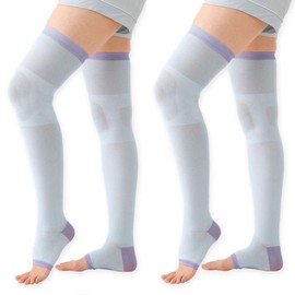 Nursery 9000025A Cool Compression Knee-High Socks, Sleep Version, Cool to the Touch (2 Pairs), Open Toe, 9.1 - 9.8 inches (23 - 25 cm), Blue x Lavender