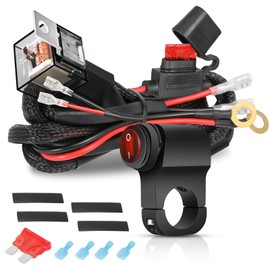 OFFROADTOWN 2 Leads LED Light Bars Wiring Harness Kit w/Motorcycle Handlebar Switch 7/8" 12V 40A Relay Fuse Nylon Wire Harness for ATV Dirt Bike Scooters Motorcycle Lights