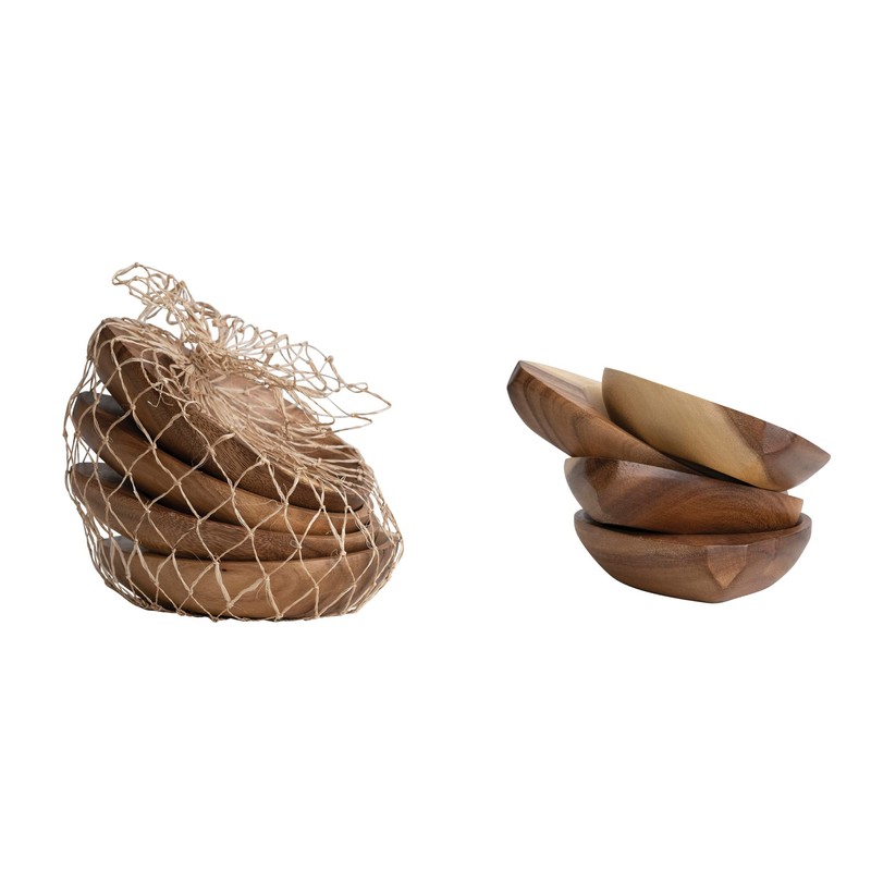 Bloomingville Heart Shaped Acacia Wood, Set of 4, Natural Tray