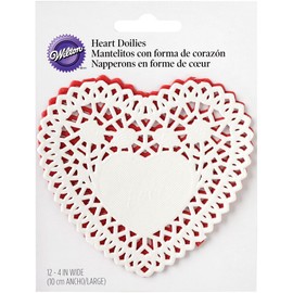 Wilton Paper Doilies, 4-Inch, Red and White Heart, 12-Pack