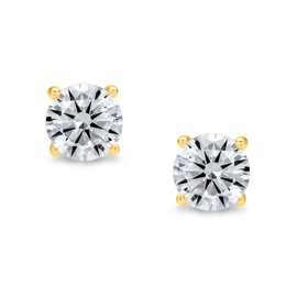 Classic For Women And Men Cubic Zirconia Colorless CZ Solitaire Stud Earrings 925 Sterling Silver Gold Plated 8mm