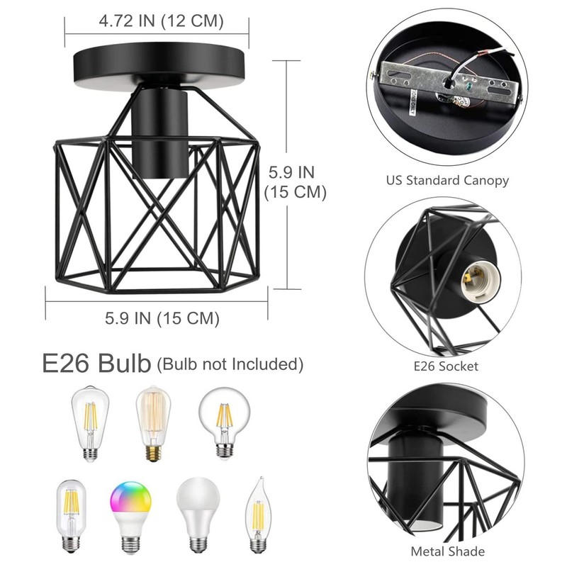 Semi Flush Mount Ceiling Light, 2 Pack Black Cage Ceiling