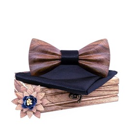 HZQIFEI Set of Wooden Bow Tie, Wooden Bow Tie with Square Fabric and Wooden Brooch for Gift, Reception, Wedding, C4, One Size, C4