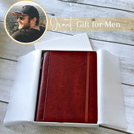 SETTINI® Lined Journal - Classic Journal for Writing Gift Set - Hardcover Vegan Leather, Unique Pen Holder, 192 Pages, 6" x 8.5" - Includes Pen and Gift Box - Birthday Gift for Men