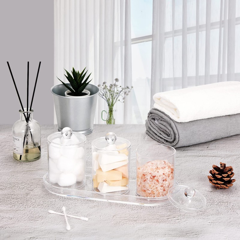 Qtip Holder Bathroom Set with Tray(4PCS) - 3 Pack Acrylic