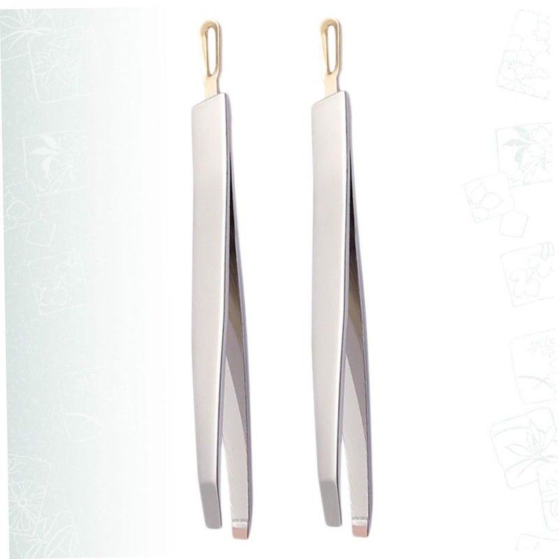 Healeved 2pcs Stainless Steel Eyebrow Tweezers Set Clamps Angled Eyebrow