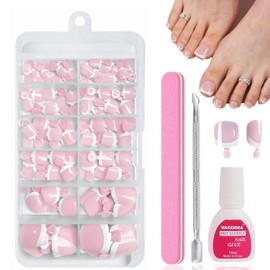 Maggidea Press on Nails for Toe, 240Pcs Fake Toenails French Tip Pink Color False Nail Kit Glossy Full Cover with Glue on Nails Nail Art Manicure for Girls Women Home DIY (Light Pink -120pcs)