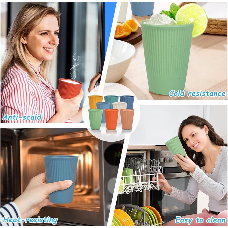 8 Pcs Unbreakable Drinking Cups, 350 ML Reusable Cup for