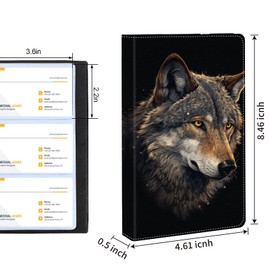 Qindaiwen Business Card Organizer, 240 Cards Business Cards Holder, Portable Business Card Binder for Men or Women, Credit Card Organizer, Business Card Book, Wolf